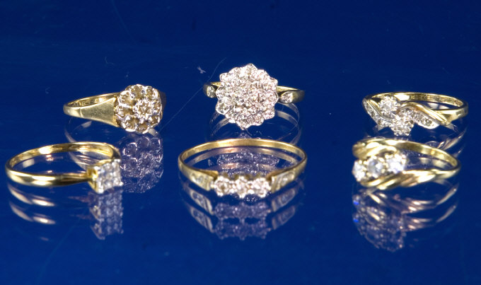 Appraisal: Collection Of Five ct Gold And Diamond Dress Rings Comprising