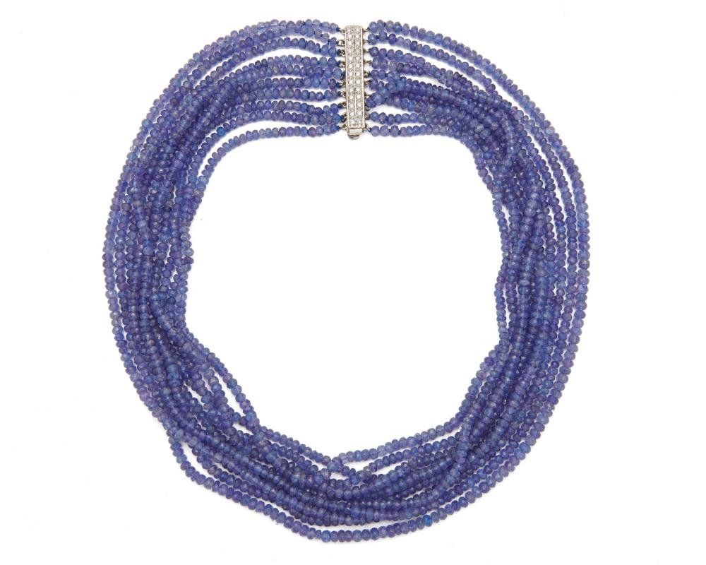 Appraisal: K Gold Tanzanite and Diamond Necklace comprising strands of faceted