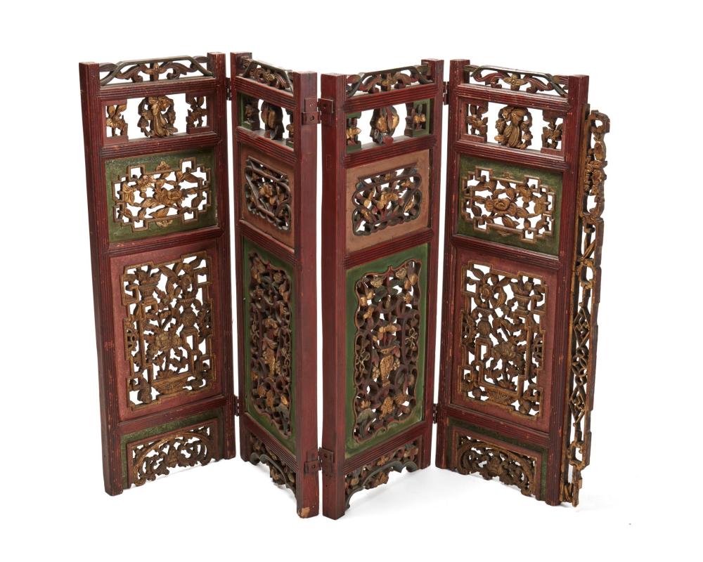 Appraisal: A Chinese carved wood folding screen First Half th Century