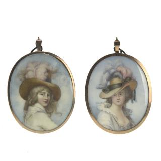 Appraisal: Pair Continental portrait miniatures Pair Continental portrait miniatures th th