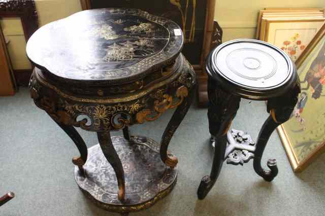 Appraisal: A CHINESE BLACK LACQUER LARGE STAND with gilt decoration on