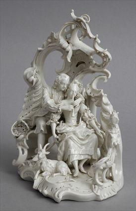 Appraisal: NYMPHENBERG IVORY-GLAZED PORCELAIN FIGURE GROUP Impressed shield mark and underglaze