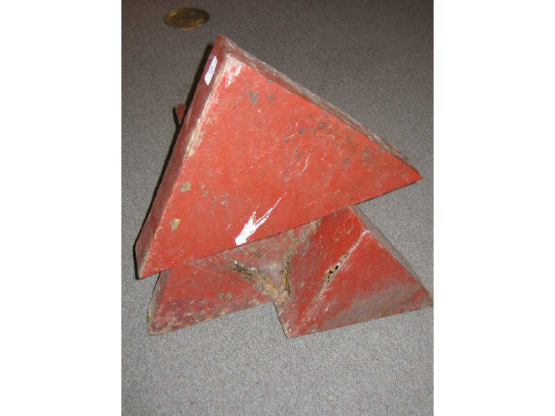 Appraisal: AMERICAN SCHOOL Welded sheet metal geometric sculpture painted red weather-worn