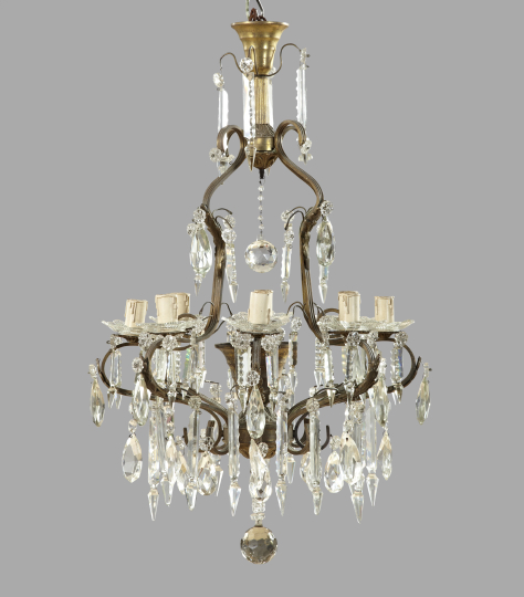 Appraisal: Opulent French Brass and Cut Glass Eight-Light Chandelier first quarter