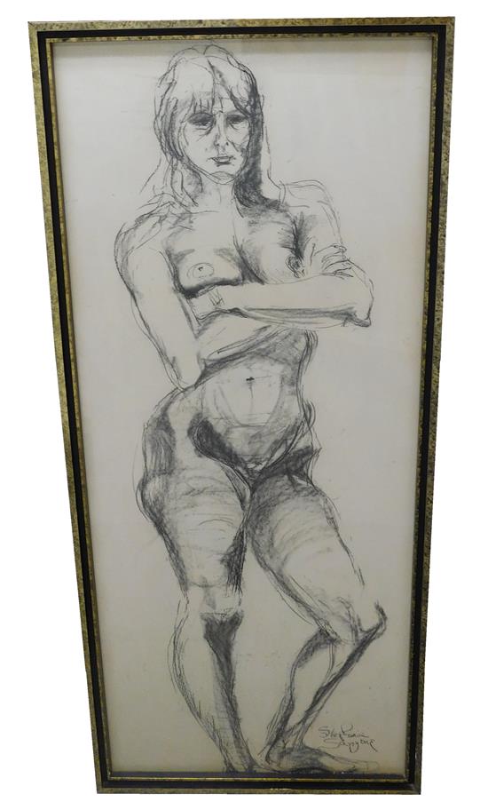 Appraisal: Stephania Sanzone th C charcoal drawing of standing female nude