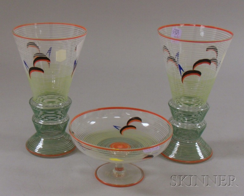 Appraisal: Three-piece Czech Art Deco Art Glass Console Set