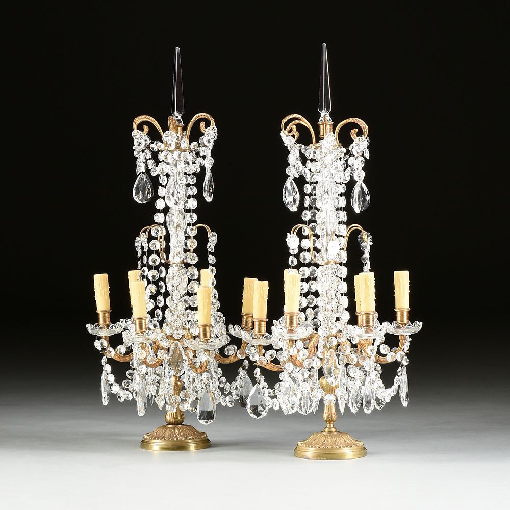 Appraisal: A PAIR OF LOUIS XVI STYLE CUT CRYSTAL AND GILT