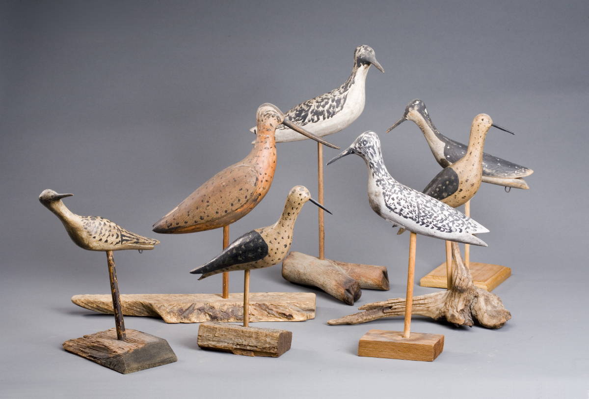 Appraisal: SEVEN CARVED AND PAINTED SHOREBIRD DECOYS SEABROOK NEW HAMPSHIRE CIRCA