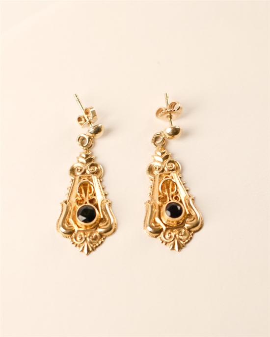 Appraisal: A Pair of Gold and Sapphire Pendant Earrings K marked