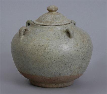 Appraisal: CENTRAL THAI SAWANKALOKE SPECKLED CELADON-GLAZED POTTERY JAR AND COVER The