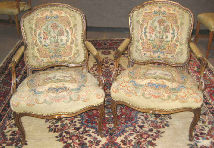 Appraisal: PAIR FRENCH FAUTEILS Needlepoint upholstery Estimate -