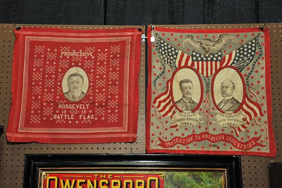 Appraisal: TWO TEDDY ROOSEVELT CAMPAIGN FLAGS ''Progressive Party Battle Flag'' with