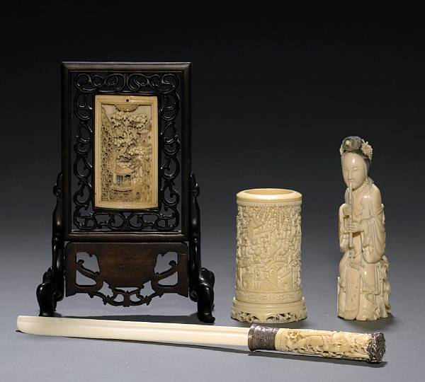 Appraisal: A group of carved ivory decorations Late Qing The first