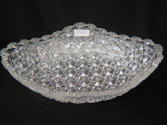 Appraisal: Cut Glass Fruit Bowl boat shape with elaborate overall Harvard