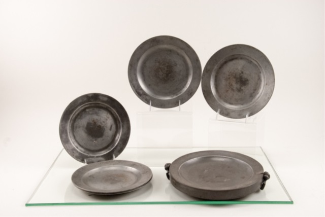 Appraisal: Seven Pieces of English Pewter Six plates and a warming