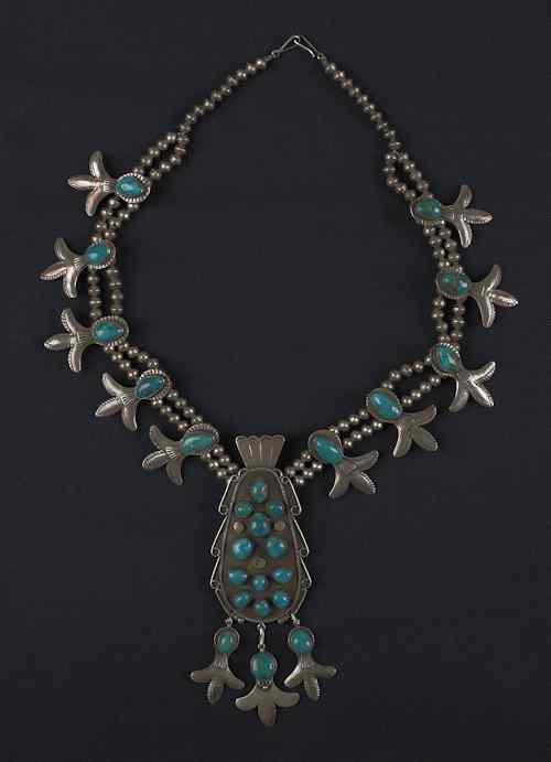 Appraisal: Silver and turquoise squash blossom necklace marked JT