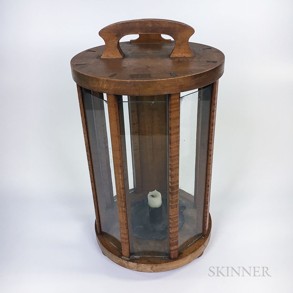 Appraisal: Glazed Tiger Maple Light Keeper's Lantern Glazed Tiger Maple Light