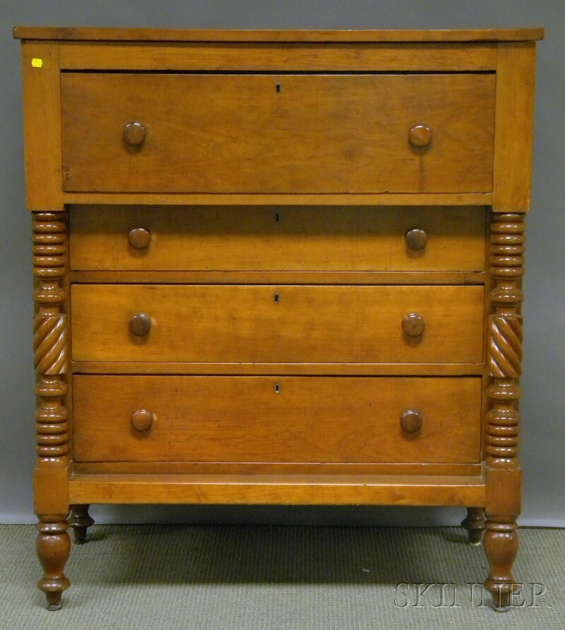 Appraisal: Late Classical Carved Cherry Four-drawer Bureau ht wd dp in