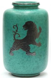 Appraisal: Swedish Gustavsberg Argenta Vase by Wilhelm Kage With rampant lion