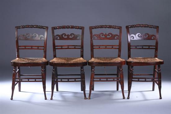 Appraisal: SET FOUR AMERICAN MAHOGANY FANCY CHAIRS th century with woven