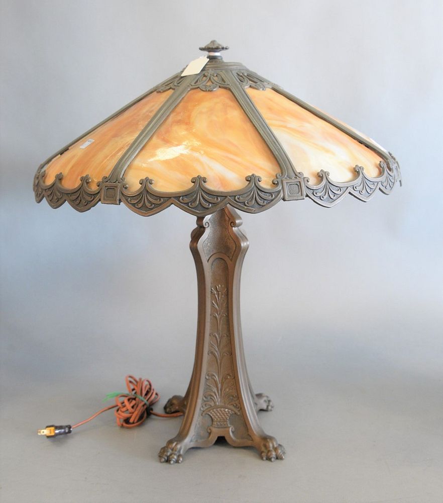 Appraisal: Caramel Panel Shade Table Lamp base with claw feet height