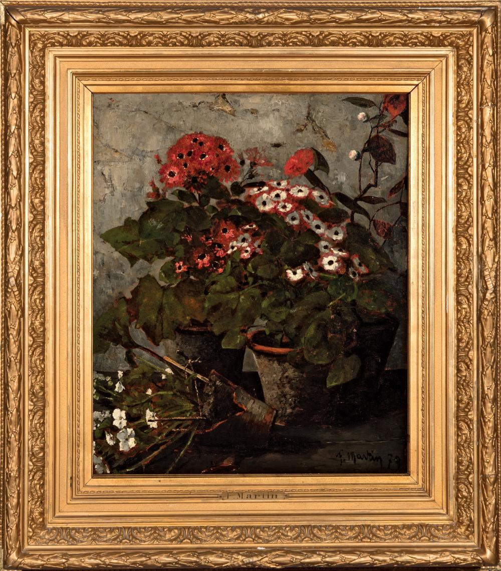 Appraisal: Continental School Still Life with Red and White Flowers oil