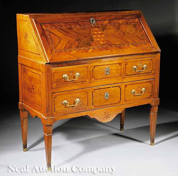 Appraisal: A Continental Neoclassical Inlaid Walnut and Cherrywood Bureau late th