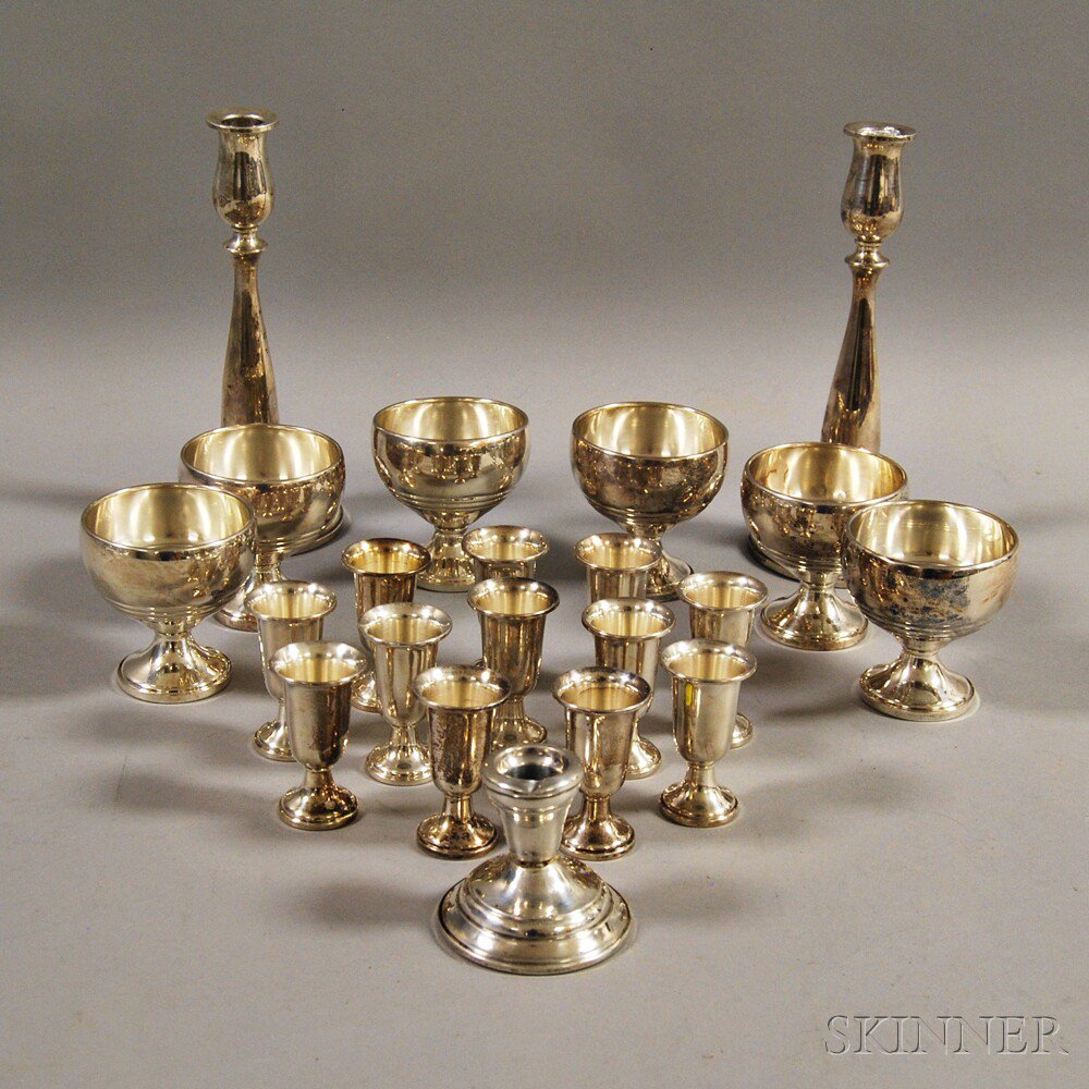 Appraisal: Twenty-one Weighted Sterling Silver Tableware Items two candlesticks marked Cartier