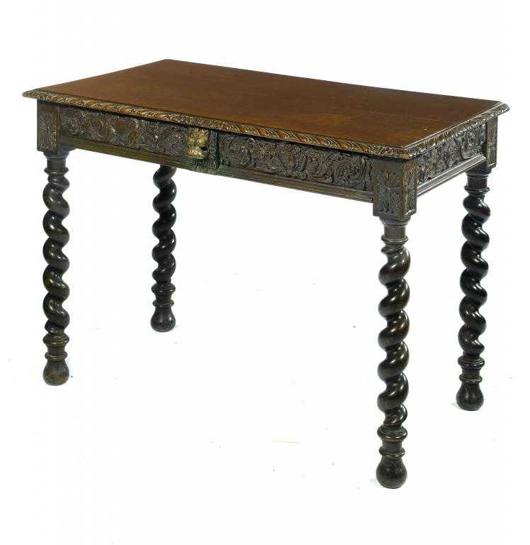 Appraisal: A VICTORIAN ANTIQUARIAN OAK SIDE TABLE the top with gadrooned