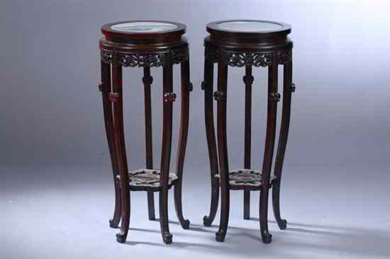 Appraisal: PAIR WOOD AND MARBLE INSET TOP STANDS - in x