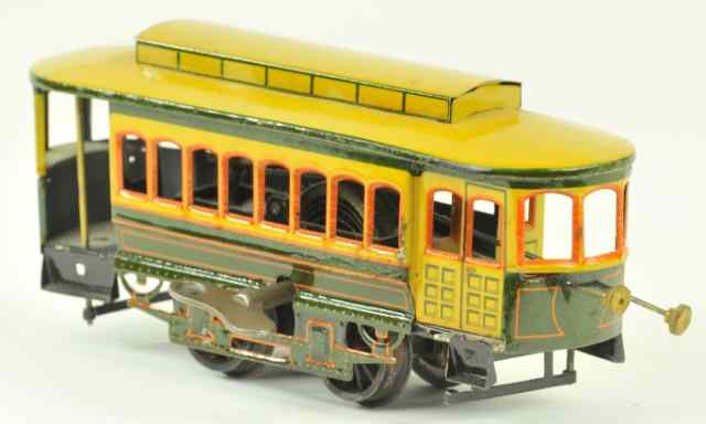 Appraisal: BING ''O'' GAUGE TROLLEY Germany lithographed tin done in green