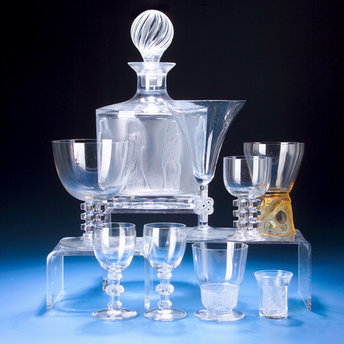 Appraisal: R LALIQUE LALIQUE Nine wine-related items including five R LALIQUE