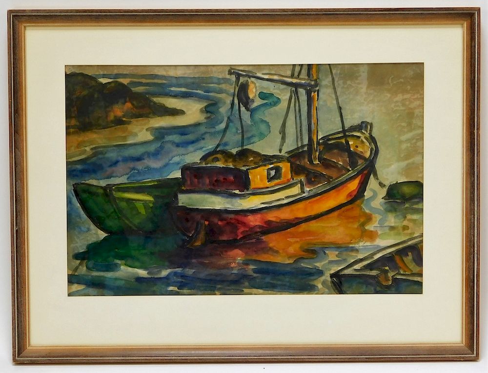 Appraisal: Robert Wade New England Fishing Boat Watercolor Massachusetts b Post