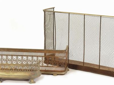 Appraisal: A brass and wirework nursery fender in cm high in