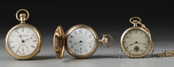 Appraisal: Three Gold-filled Watches Elgin National Watch Company enameled Roman numeral