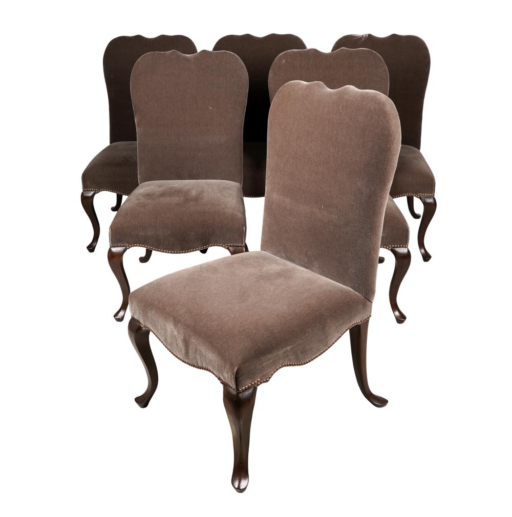 Appraisal: EIGHT QUEEN ANNE STYLE DINING CHAIRSunsigned covered with velvet with