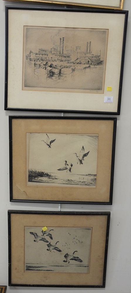 Appraisal: Four Piece Group to include one etching on paper of