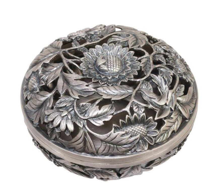 Appraisal: Japanese silver covered box retailed by Bisansha circular form lid