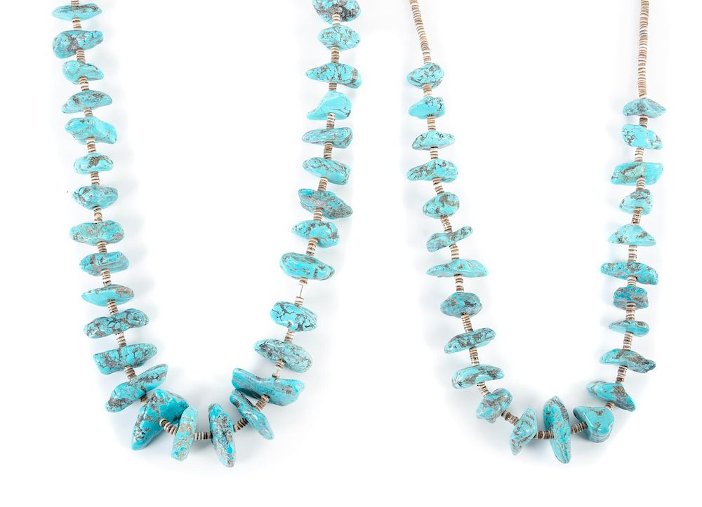 Appraisal: Two Turquoise Nugget and Shell Heishi Necklaces Length of larger