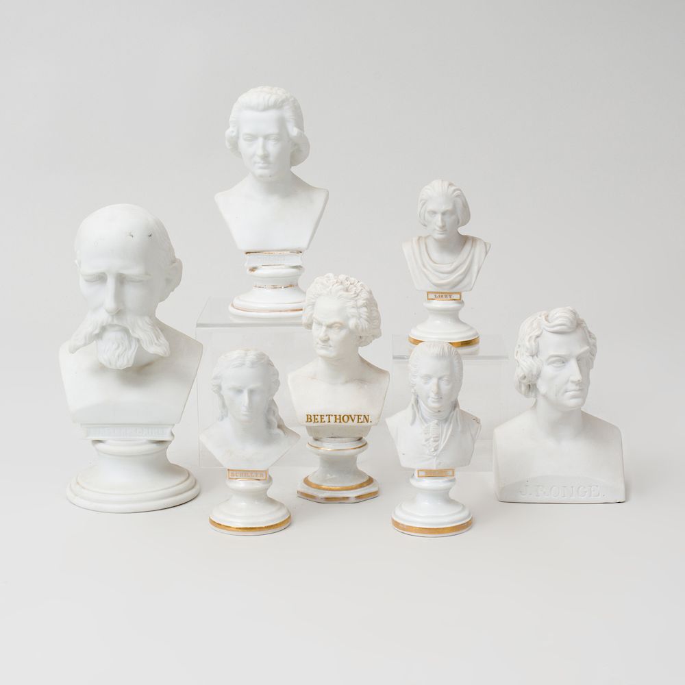 Appraisal: Group of Seven Continental Bisque Porcelain Busts of Notable Gentleman