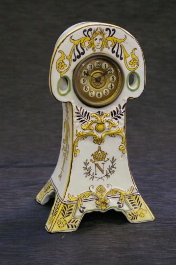 Appraisal: Attractive French Yellow- and Brown-Glazed White Faience Mantel Clock in