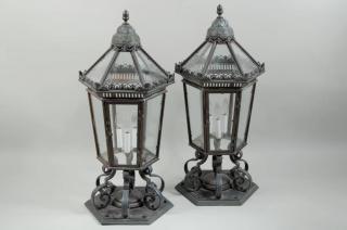 Appraisal: Pair Copper Brass Metal Freestanding Lanterns Pair of large copper