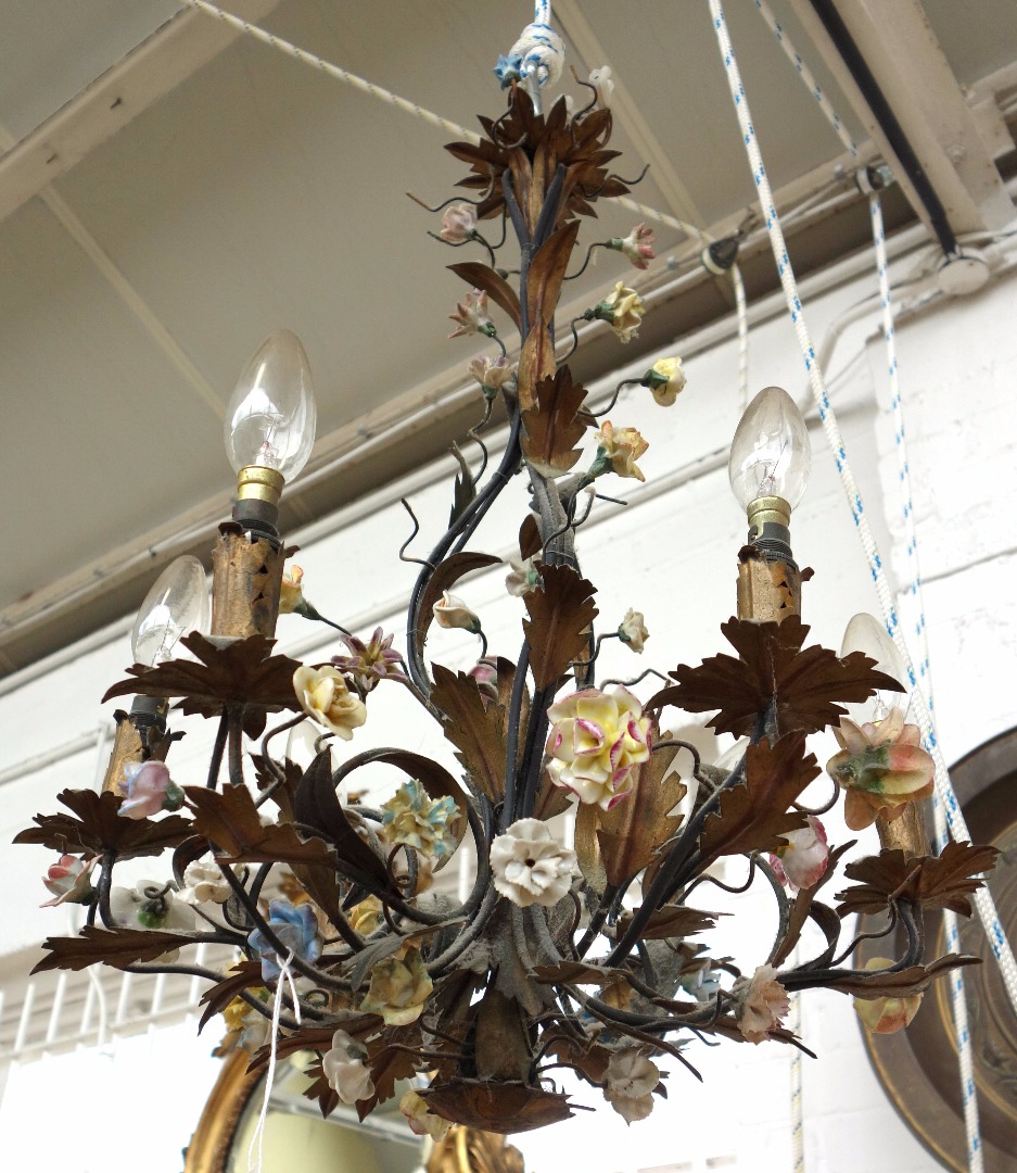 Appraisal: A gilt metal six branch chandelier late th century the