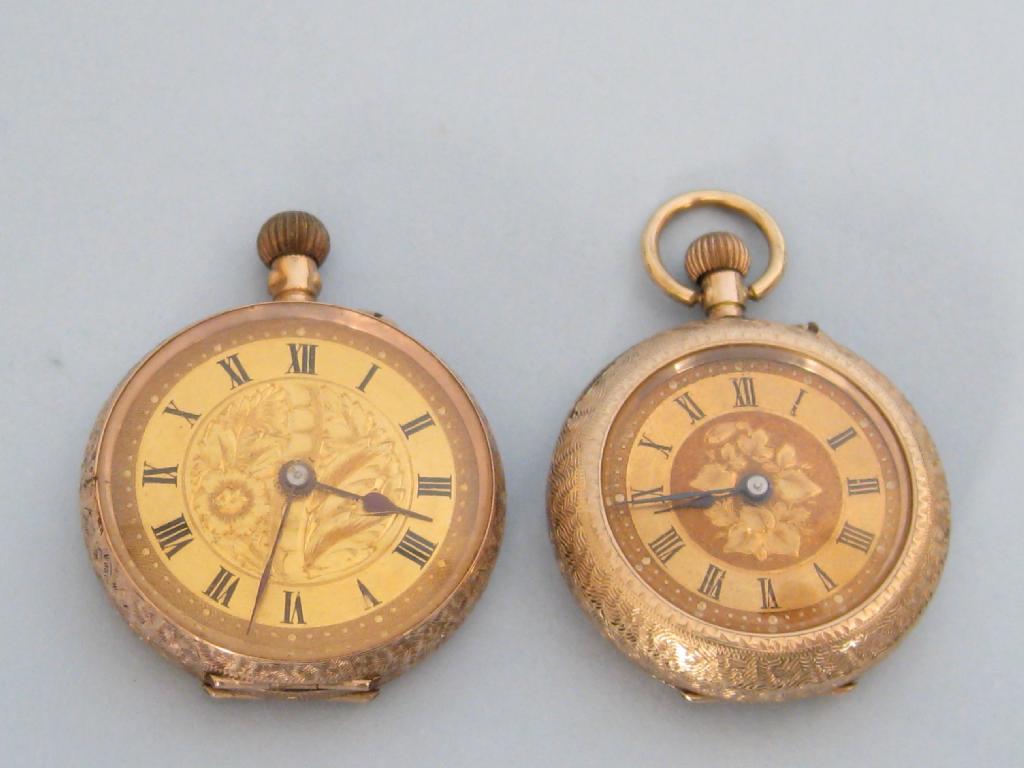 Appraisal: Two Continental Lady's Pocket Watches with roman numerals and floral