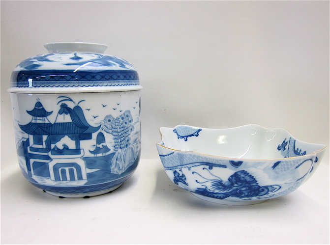 Appraisal: MOTTAHEDEH LIDDED VESSEL AND BOWL in a blue and white