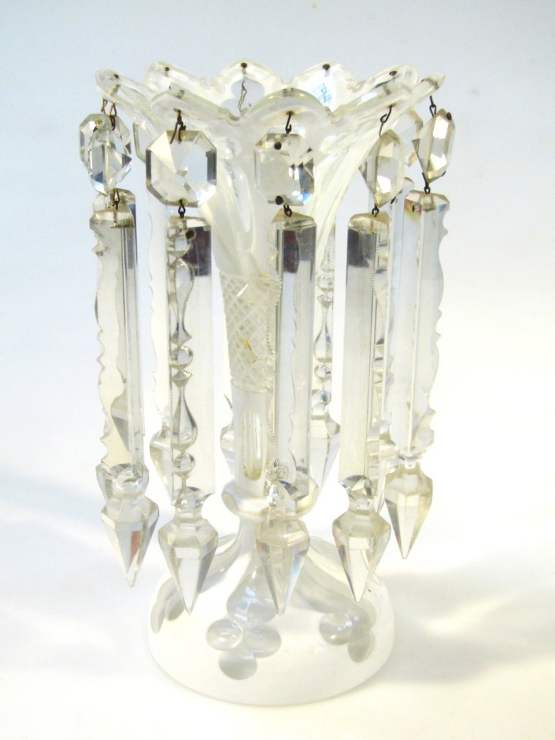 Appraisal: A thC Bohemian white opaque flash glass table lustre with