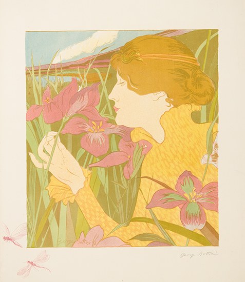 Appraisal: GEORGES BOTTINI La Femme aux Iris Color lithograph circa x