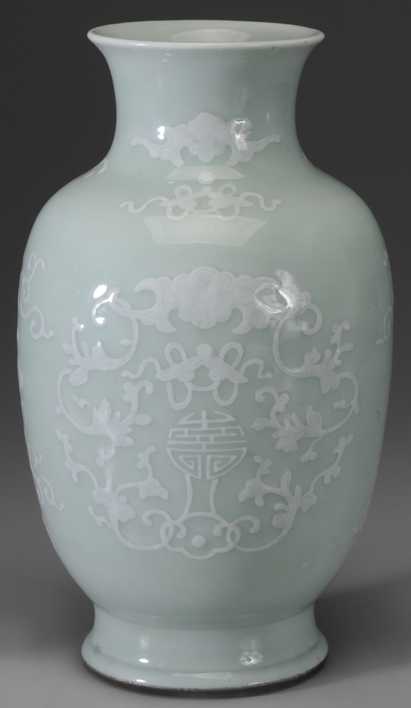 Appraisal: Celadon Vase Chinese late Qing early modern reserves of white