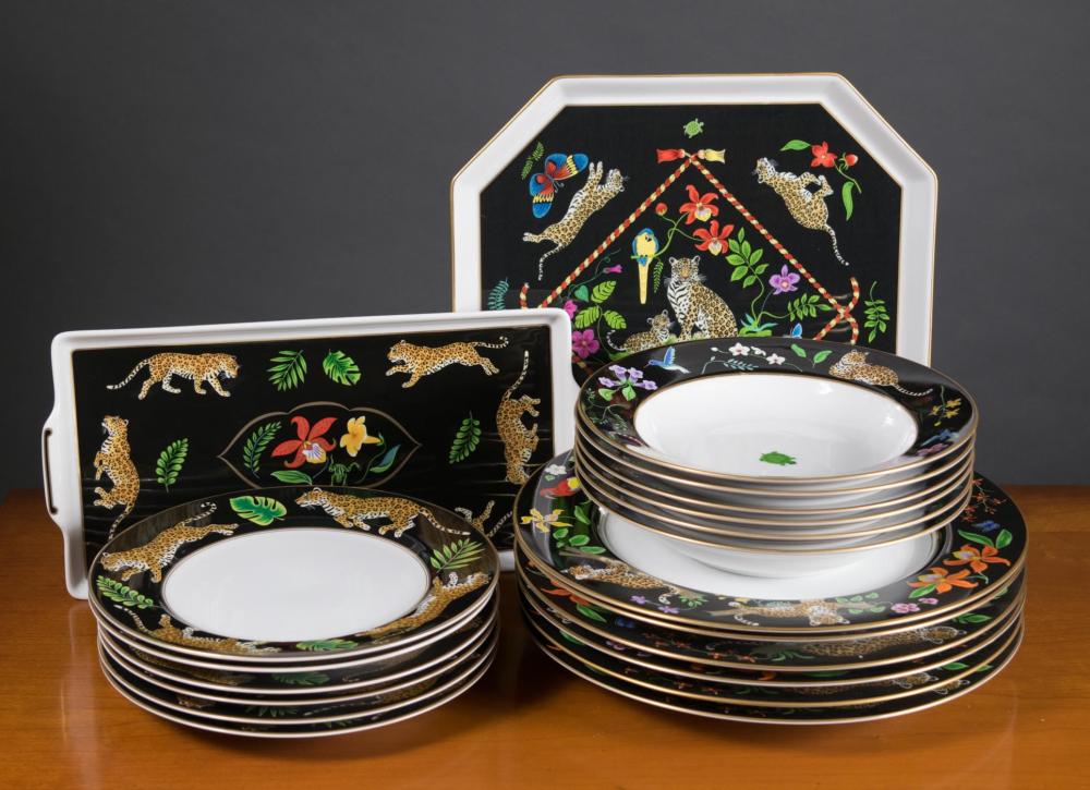 Appraisal: TWENTY LYNN CHASE PORCELAIN TABLEWARE ITEMS Jaguar Jungle pattern comprised