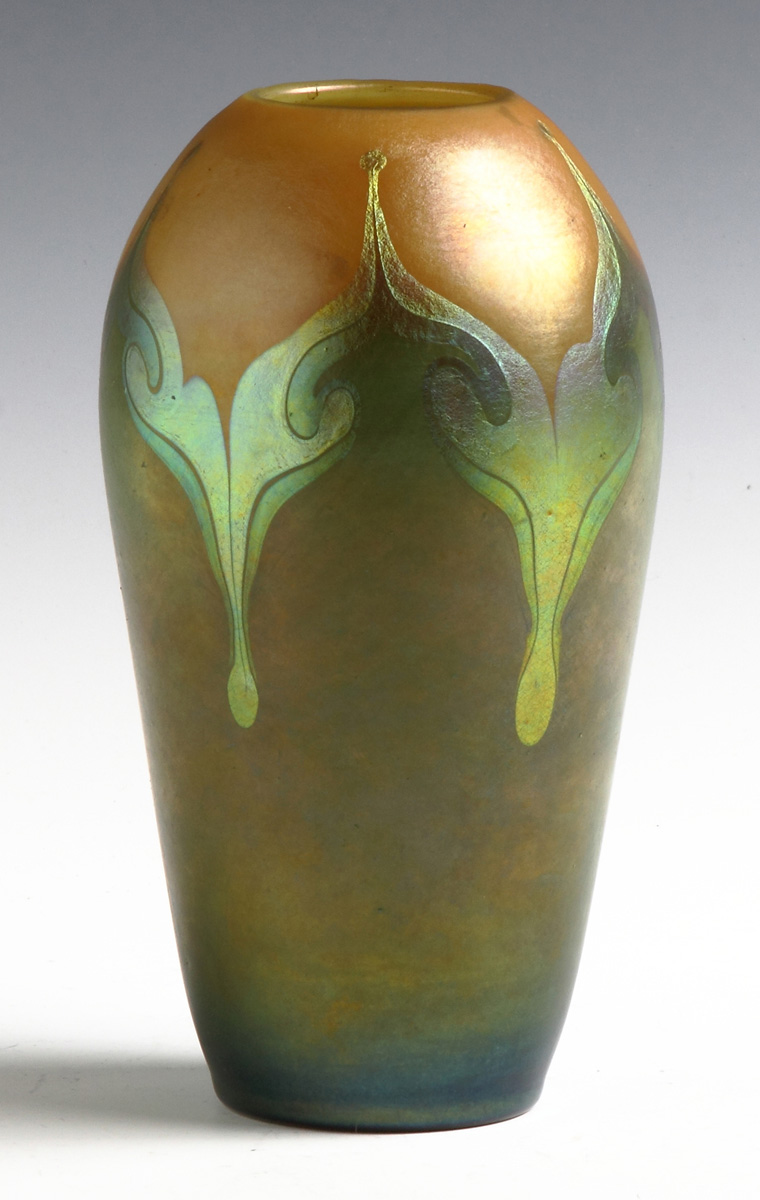 Appraisal: Tiffany Blue Green Iridescent Vase - Pulled Feather Design Sgn